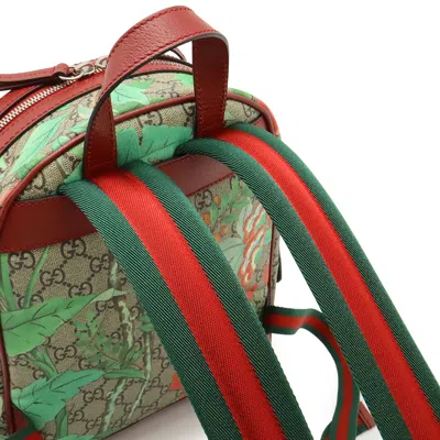 Pre-owned Gucci Beige Multi-color Red Color Gg Supreme Leather Backpack ()