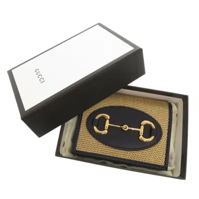 Pre-owned Gucci Beige Navy Canvas Leather Wallet (bi-fold) () In Multi