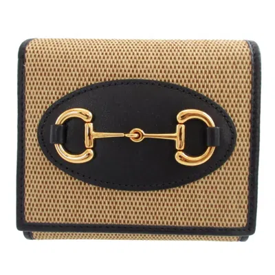 Pre-owned Gucci Beige Navy Canvas Leather Wallet (tri-fold) () In Multi