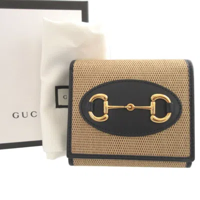 Pre-owned Gucci Beige Navy Canvas Leather Wallet (tri-fold) () In Multi