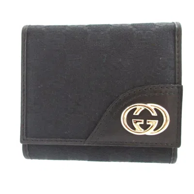 Pre-owned Gucci Black Gg Canvas Leather Wallet (tri-fold) ()