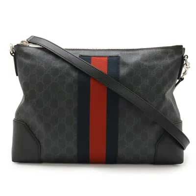 Pre-owned Gucci Black Gray Navy Red Color Gg Supreme Leather Clutch Bag Shoulder Bag ()