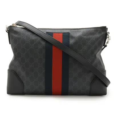 Pre-owned Gucci Black Gray Navy Red Color Gg Supreme Leather Clutch Bag Shoulder Bag ()