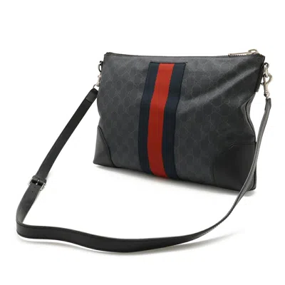 Pre-owned Gucci Black Gray Navy Red Color Gg Supreme Leather Clutch Bag Shoulder Bag ()