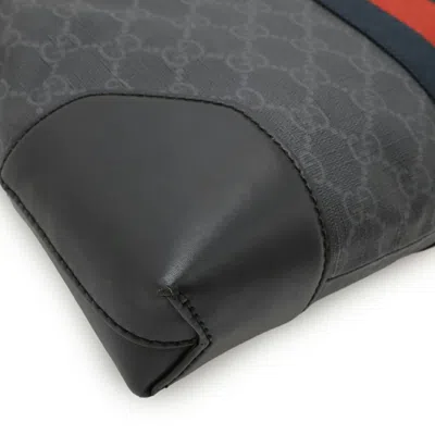 Pre-owned Gucci Black Gray Navy Red Color Gg Supreme Leather Clutch Bag Shoulder Bag ()
