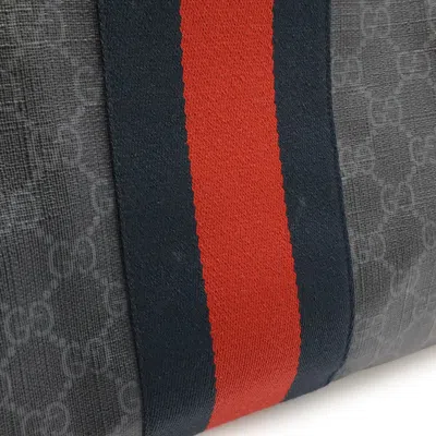 Pre-owned Gucci Black Gray Navy Red Color Gg Supreme Leather Clutch Bag Shoulder Bag ()