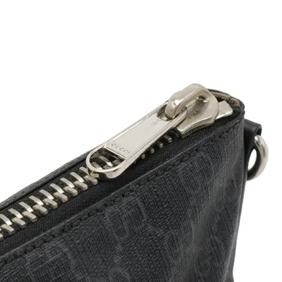 Pre-owned Gucci Black Gray Navy Red Color Gg Supreme Leather Clutch Bag Shoulder Bag ()