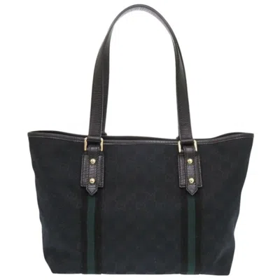 Pre-owned Gucci Black Green Canvas Tote Bag () In Multi