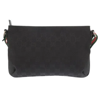 Pre-owned Gucci Black Green Red Color Gg Canvas Leather Shoulder Bag () In Multi