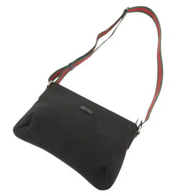 Pre-owned Gucci Black Green Red Color Gg Canvas Leather Shoulder Bag () In Multi