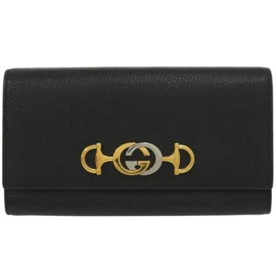 Pre-owned Gucci Black Leather Long Wallet (bi-fold) ()