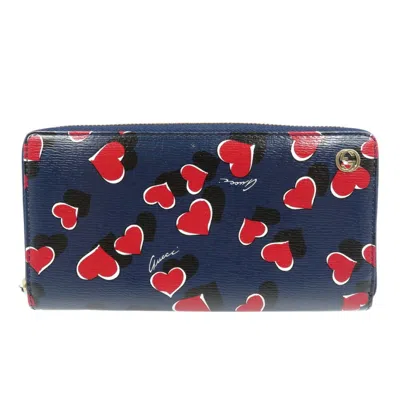 Pre-owned Gucci Black Navy Red Color Leather Long Wallet (bi-fold) ()