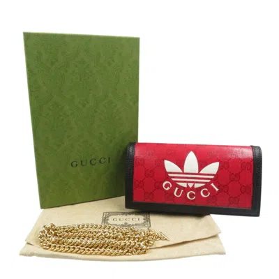 Pre-owned Gucci Black Red Color Gg Crystal Chain/shoulder Wallet () In Multi