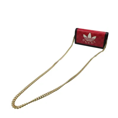 Pre-owned Gucci Black Red Color Gg Crystal Chain/shoulder Wallet () In Multi