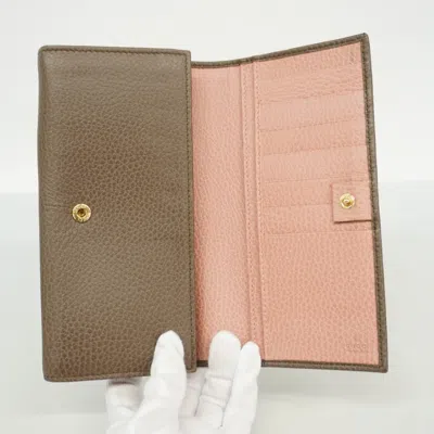 Pre-owned Gucci Brown Pink Leather Long Wallet (bi-fold) () In Multi