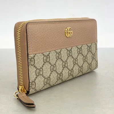 Pre-owned Gucci Brown Pink Pvc Leather Long Wallet (bi-fold) () In Multi