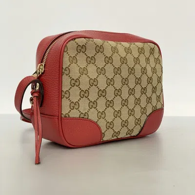 Pre-owned Gucci Brown Red Color Canvas Shoulder Bag () In Multi