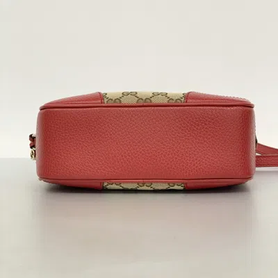 Pre-owned Gucci Brown Red Color Canvas Shoulder Bag () In Multi