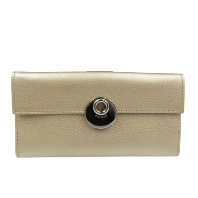 Pre-owned Gucci Champagne Leather Long Wallet (bi-fold) () In Gold