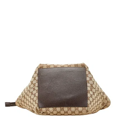 Pre-owned Gucci Gg Canvas Beige Brown Canvas Leather Tote Bag ()
