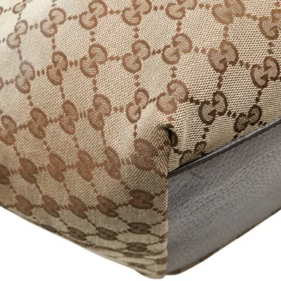 Pre-owned Gucci Gg Canvas Beige Brown Canvas Leather Tote Bag ()