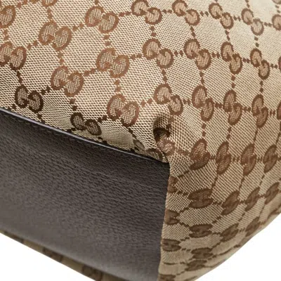 Pre-owned Gucci Gg Canvas Beige Brown Canvas Leather Tote Bag ()