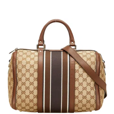 Pre-owned Gucci Gg Canvas Beige Brown Gg Canvas Leather Handbag Shoulder Bag ()