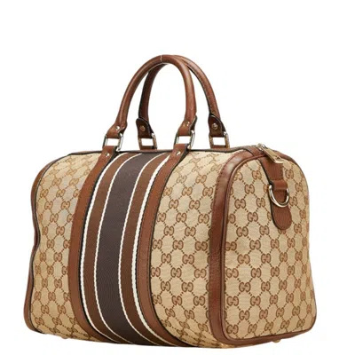 Pre-owned Gucci Gg Canvas Beige Brown Gg Canvas Leather Handbag Shoulder Bag ()