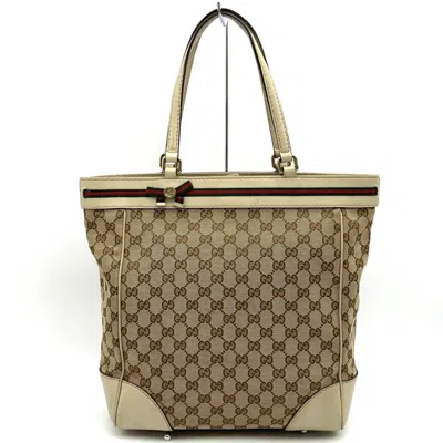 Pre-owned Gucci Gg Canvas Beige Brown Gg Canvas Tote Bag () In Multi