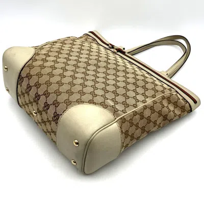 Pre-owned Gucci Gg Canvas Beige Brown Gg Canvas Tote Bag () In Multi