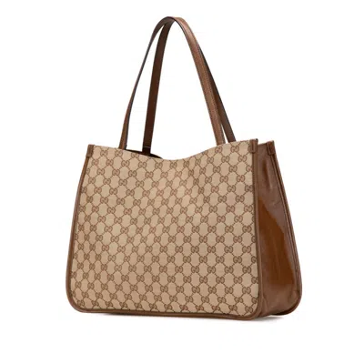 Pre-owned Gucci Gg Canvas Beige Brown Gg Canvas Tote Bag ()