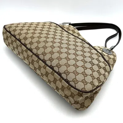 Pre-owned Gucci Gg Canvas Beige Gg Canvas Leather Shoulder Bag Tote Bag () In Sand