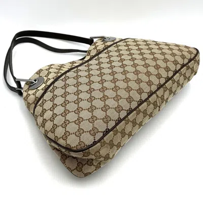 Pre-owned Gucci Gg Canvas Beige Gg Canvas Leather Shoulder Bag Tote Bag () In Sand