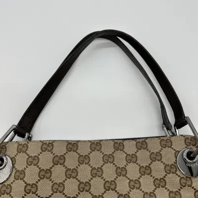 Pre-owned Gucci Gg Canvas Beige Gg Canvas Leather Shoulder Bag Tote Bag () In Sand