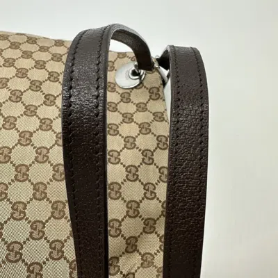 Pre-owned Gucci Gg Canvas Beige Gg Canvas Leather Shoulder Bag Tote Bag () In Sand