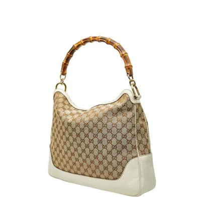 Pre-owned Gucci Gg Canvas Beige Ivory Gg Canvas Leather Handbag Shoulder Bag () In Multi