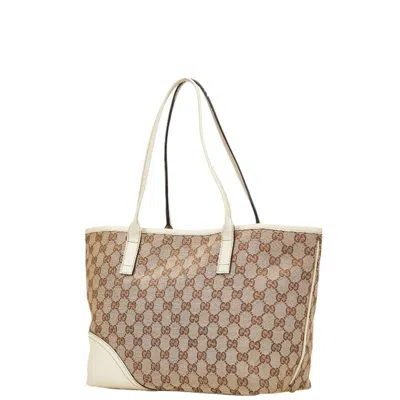 Pre-owned Gucci Gg Canvas Beige White Canvas Leather Shoulder Bag Tote Bag () In Multi