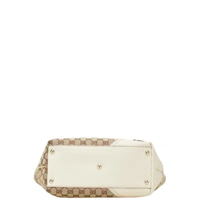 Pre-owned Gucci Gg Canvas Beige White Canvas Leather Shoulder Bag Tote Bag () In Multi