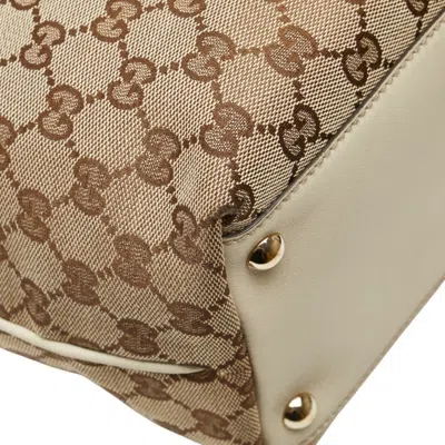 Pre-owned Gucci Gg Canvas Beige White Canvas Leather Shoulder Bag Tote Bag () In Multi