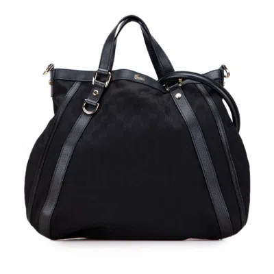 Pre-owned Gucci Gg Canvas Black Gg Canvas Leather Handbag Shoulder Bag ()