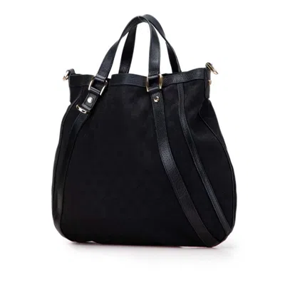 Pre-owned Gucci Gg Canvas Black Gg Canvas Leather Handbag Shoulder Bag ()
