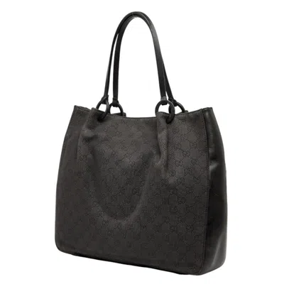 Pre-owned Gucci Gg Canvas Black Gg Canvas Leather Handbag Tote Bag ()