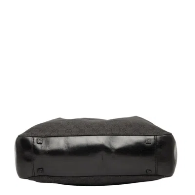 Pre-owned Gucci Gg Canvas Black Gg Canvas Leather Handbag Tote Bag ()