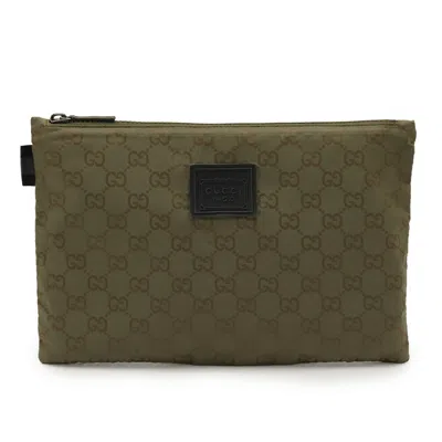 Pre-owned Gucci Green Khaki Nylon Leather Clutch Bag Pouch () In Multi