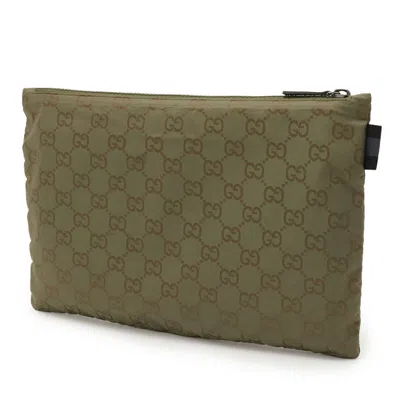 Pre-owned Gucci Green Khaki Nylon Leather Clutch Bag Pouch () In Multi