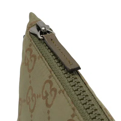 Pre-owned Gucci Green Khaki Nylon Leather Clutch Bag Pouch () In Multi