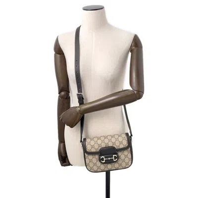 Pre-owned Gucci Horsebit Beige Black Pvc Leather Shoulder Bag () In Multi