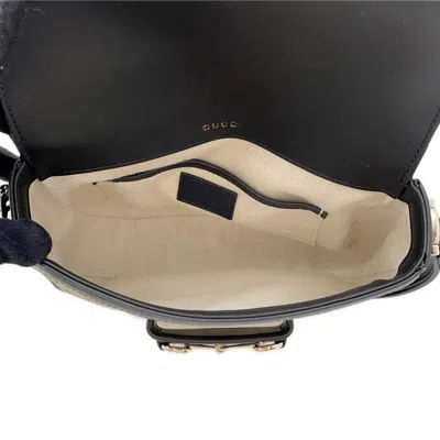Pre-owned Gucci Horsebit Beige Black Pvc Leather Shoulder Bag () In Multi