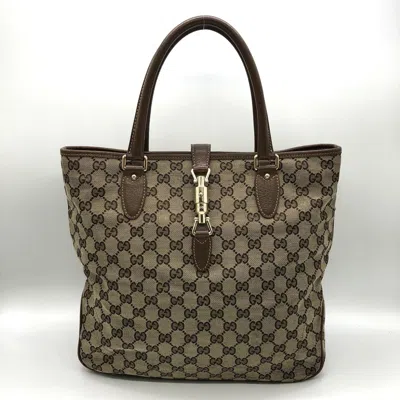 Pre-owned Gucci New Jackie Beige Brown Gg Canvas Tote Bag () In Multi