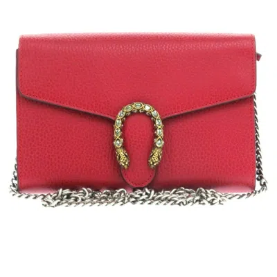 Pre-owned Gucci Red Color Leather Chain/shoulder Wallet ()
